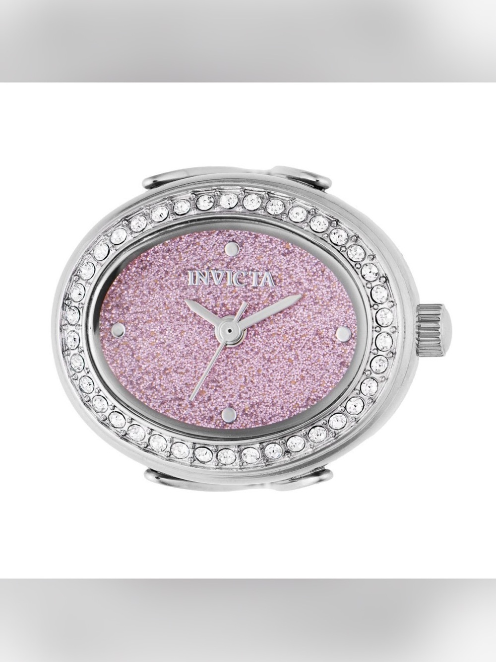 Invicta Silver Case Pink Glitter Oval Dial Ring Watch